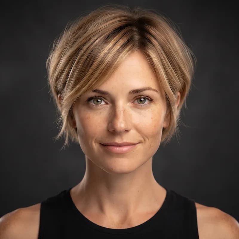 Rounded Bixie short haircut