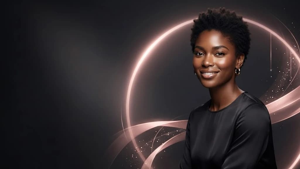 Black woman with a natural short coily haircut — Definition · celebrate texture