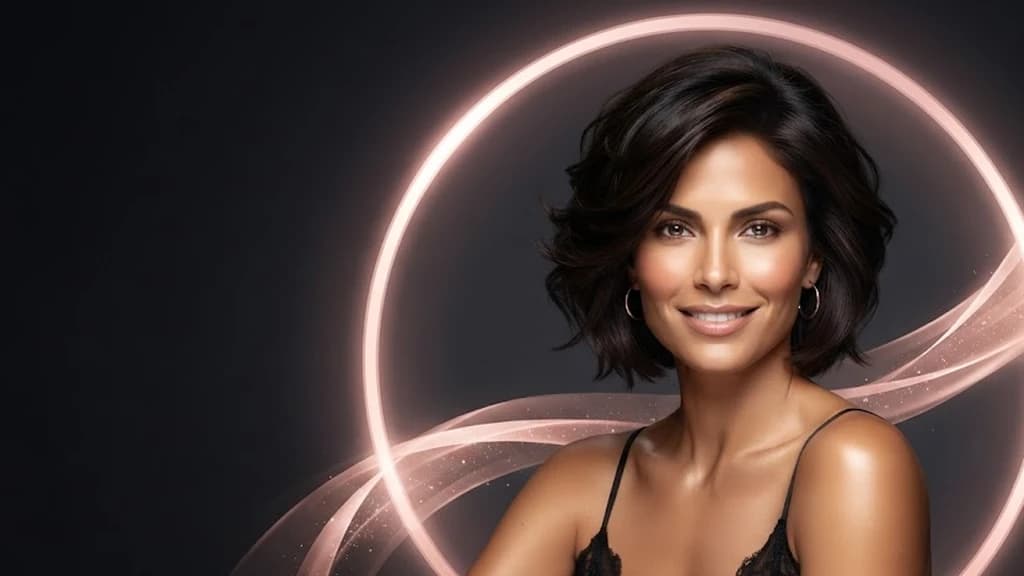 Latina woman with a thick short layered haircut — Movement · rich texture